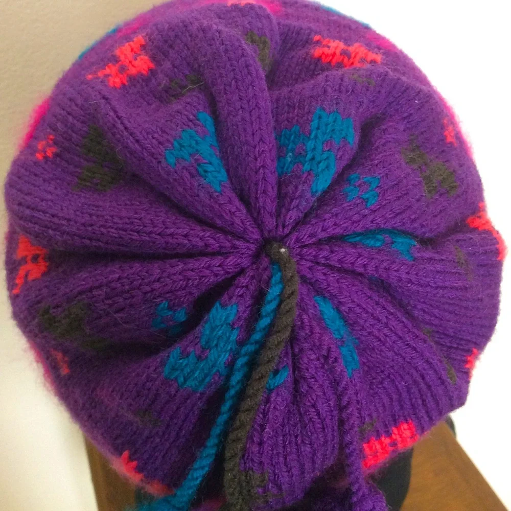 Merkley Vintage 100% Virgin Wool/Cotton Lined Tassel Rounded Crown Ski Hat OS